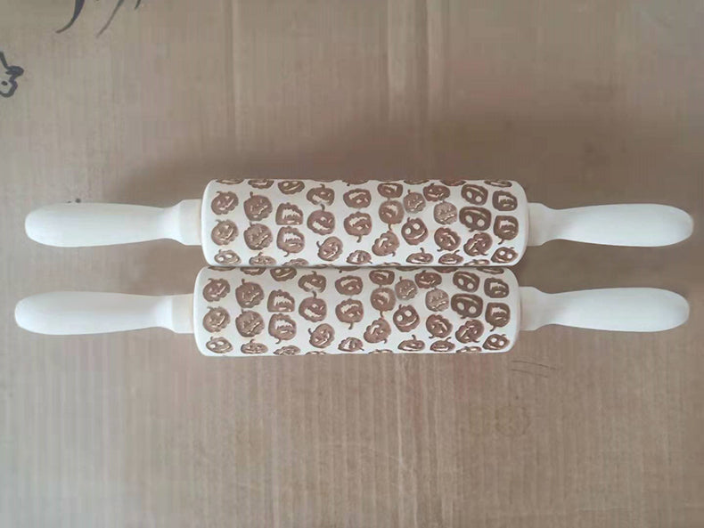 Halloween pumpkin print rolling pin, pumpkin head print rolling pin, Halloween themed wooden carving rolling pin