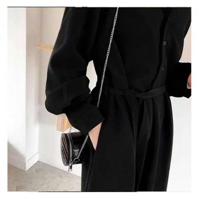 Elegant Style Fitted Long Dress, Black Long Sleeve Shirt Dress for Women