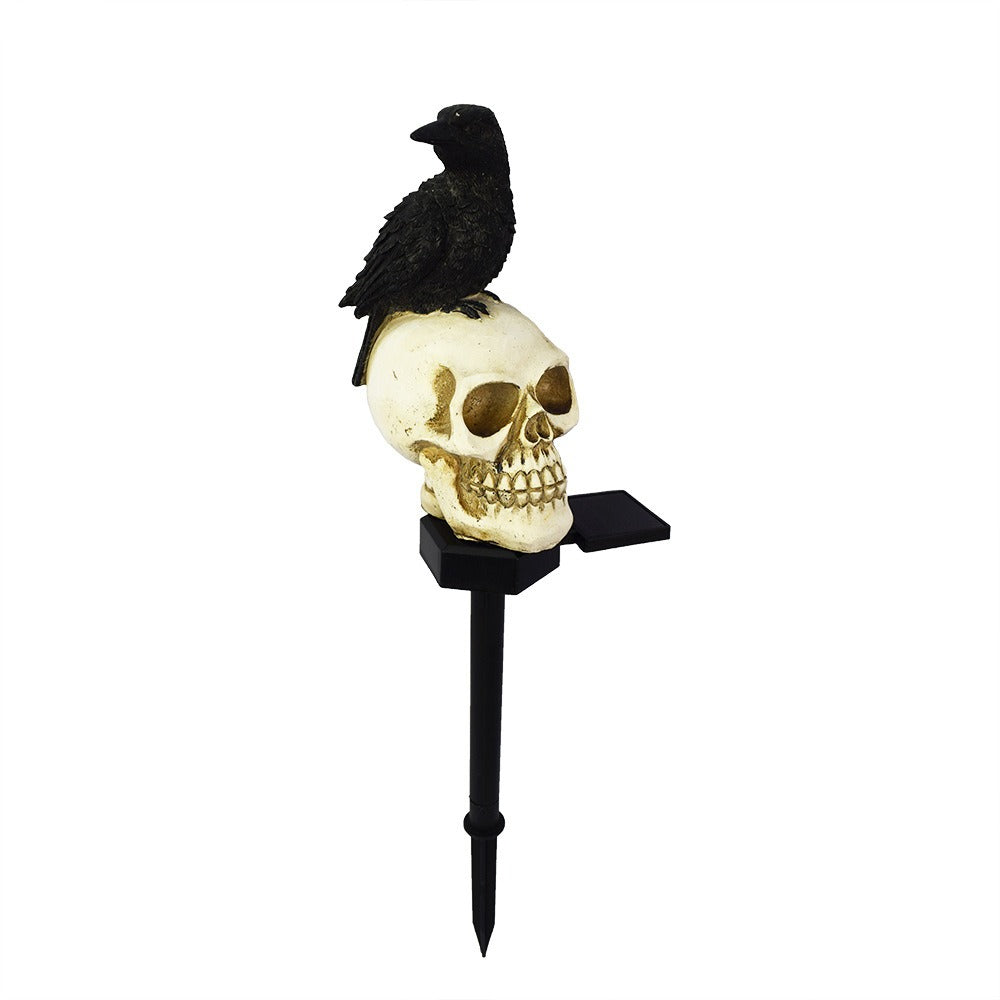 Halloween new outdoor solar garden light resin courtyard landscape insert skull crow atmosphere decorative light