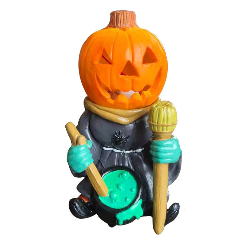 Halloween gift pumpkin knight garden ornaments decorative luminous small pumpkin head resin ornaments