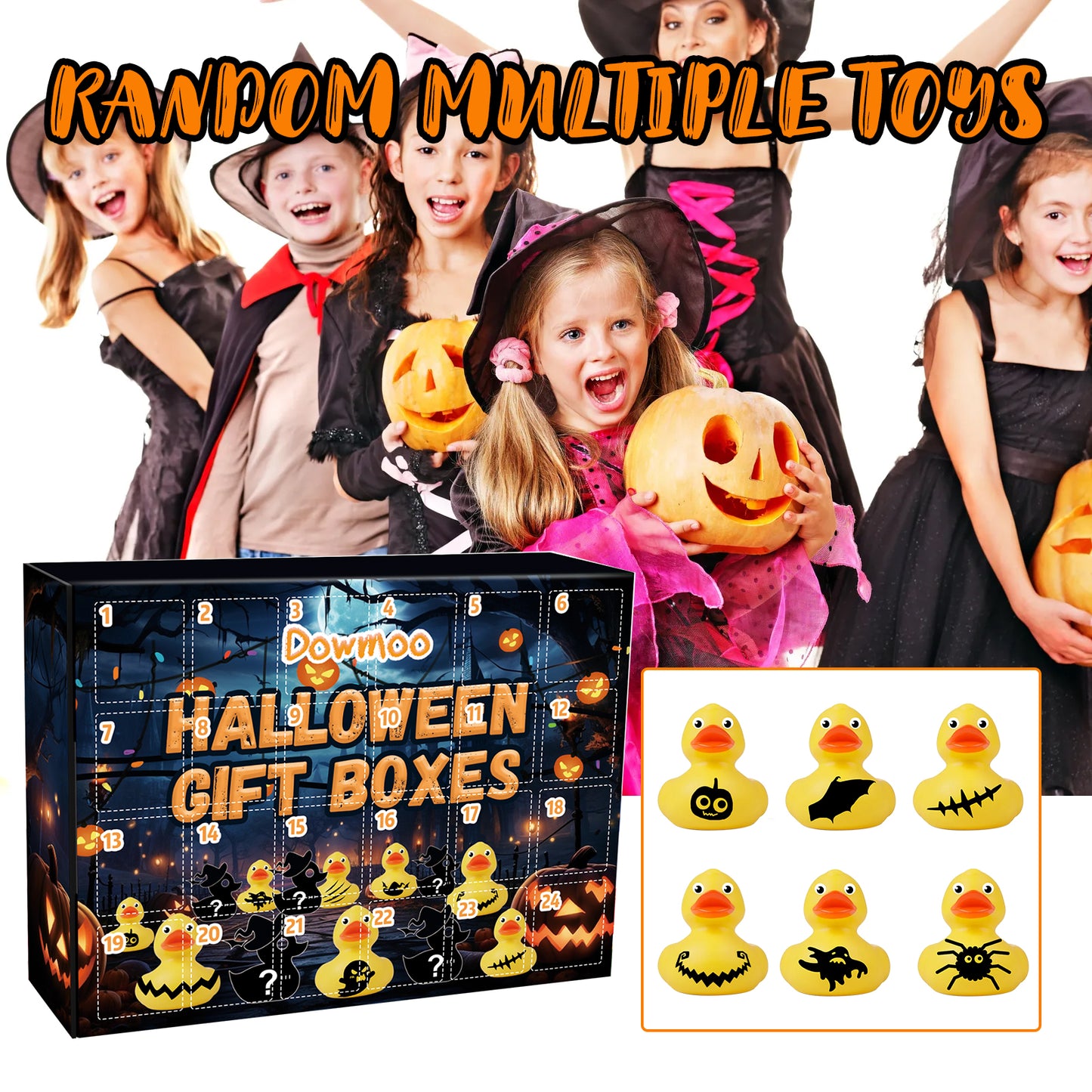 Halloween Duck Blind Box, Advent Countdown 24 Grid Surprise Decoration Rubber Duck Toy Gift Box