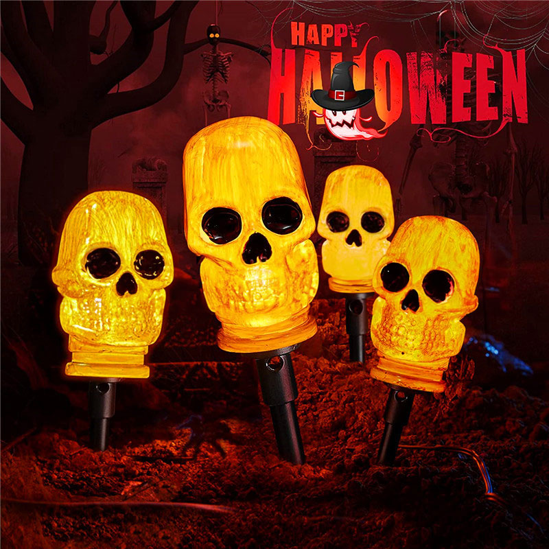 Halloween Floor Insertion Lamp Skeleton Head White Bone Garden Shape Lamp String Colorful Lamp Terror Lamp Strip