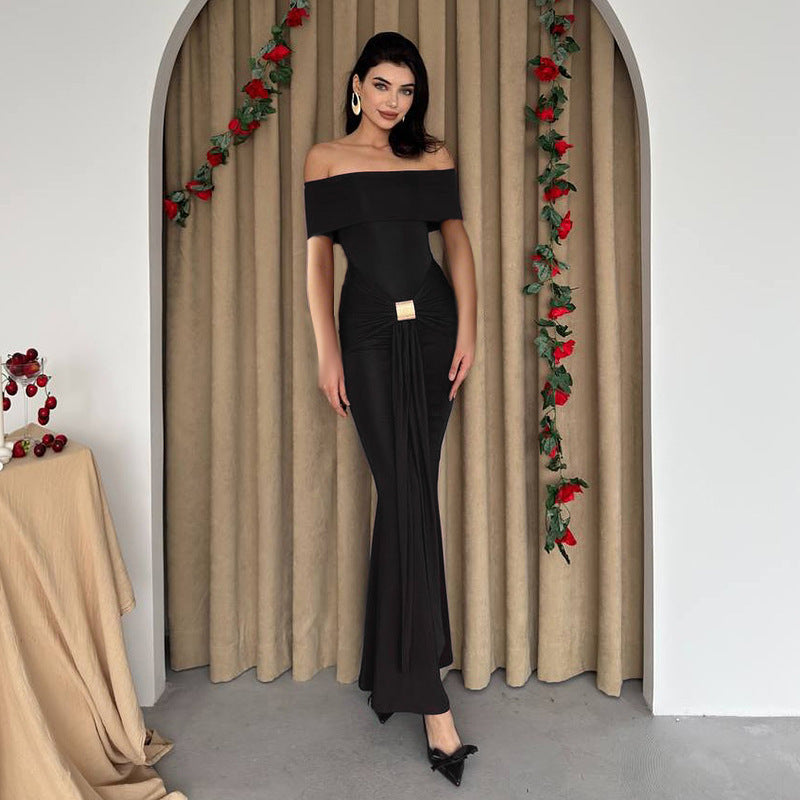 One shoulder slim fit fish tail slim fit dress