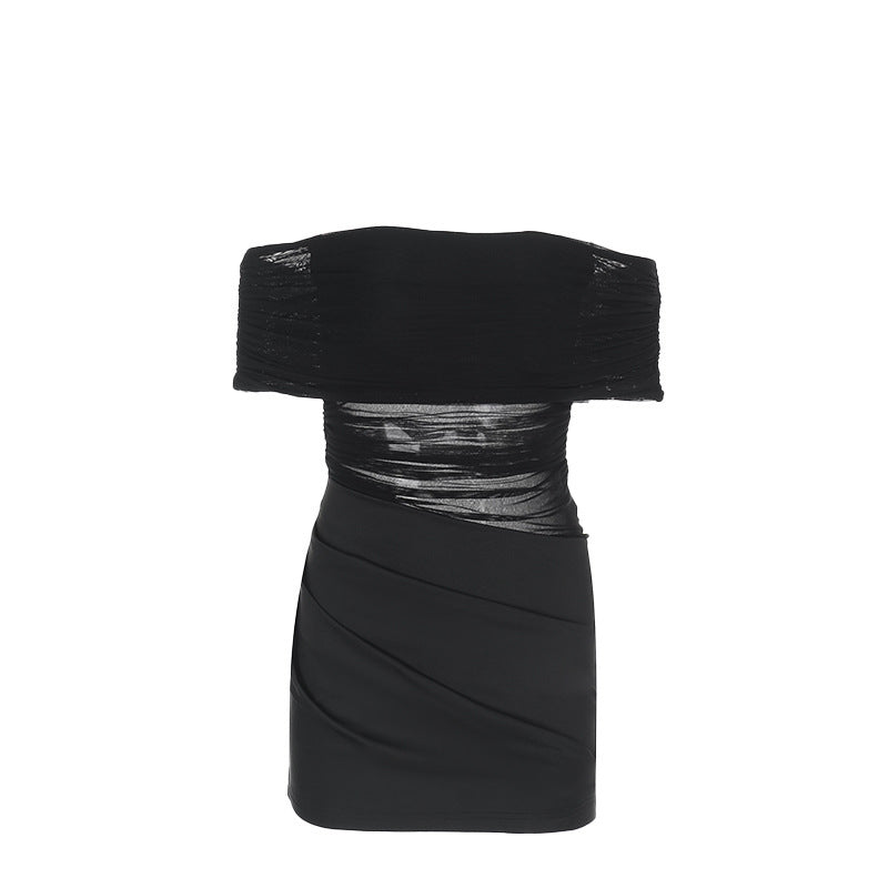 One shoulder mesh wrapped short skirt dress