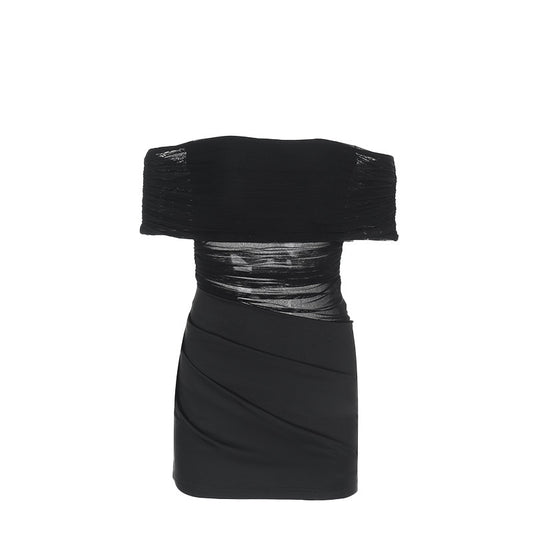 One shoulder mesh wrapped short skirt dress