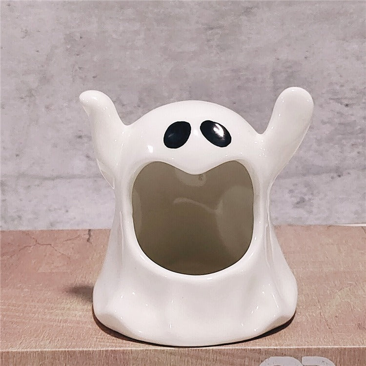 Popular Halloween Ceramic Ghost Candlestick Ware Decoration Home Table Top Scented Candle Container