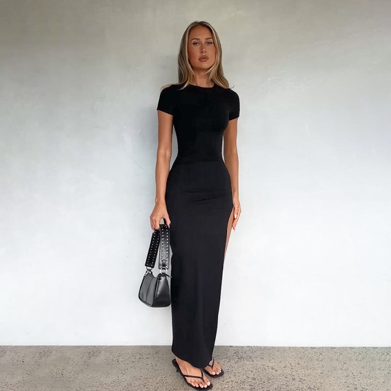 Shoulder hugging hip cinching sexy slit dress Katie