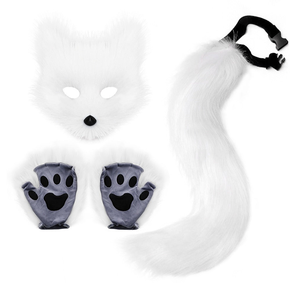 Halloween suit simulation fox mask gloves plush fox tail handmade animal tail cos prop accessories