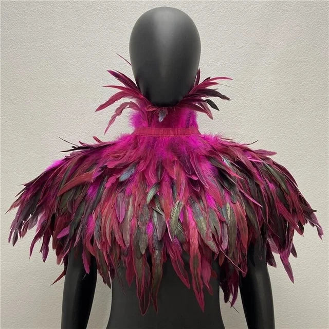 Halloween Gothic Feather Cloak Cock Feather Scarf Cock Feather Fake Collar Makeup Ball Shawl
