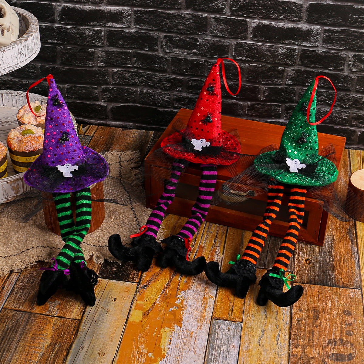 Halloween Witch Hat Window Display Decoration Ghost Festival Bar Party Striped Long Leg Atmosphere Decoration Ornament