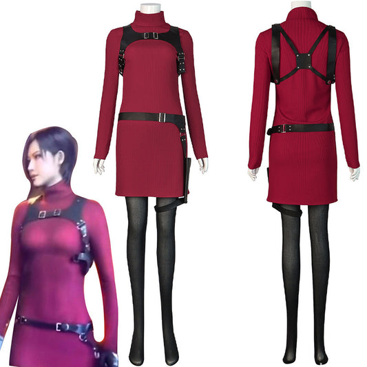 Female Resident 4 Ada Wong Cosplay Costume Dress Belt Outfits Fantasia Halloween Carnival Disguise Suit For Adult Women Girls