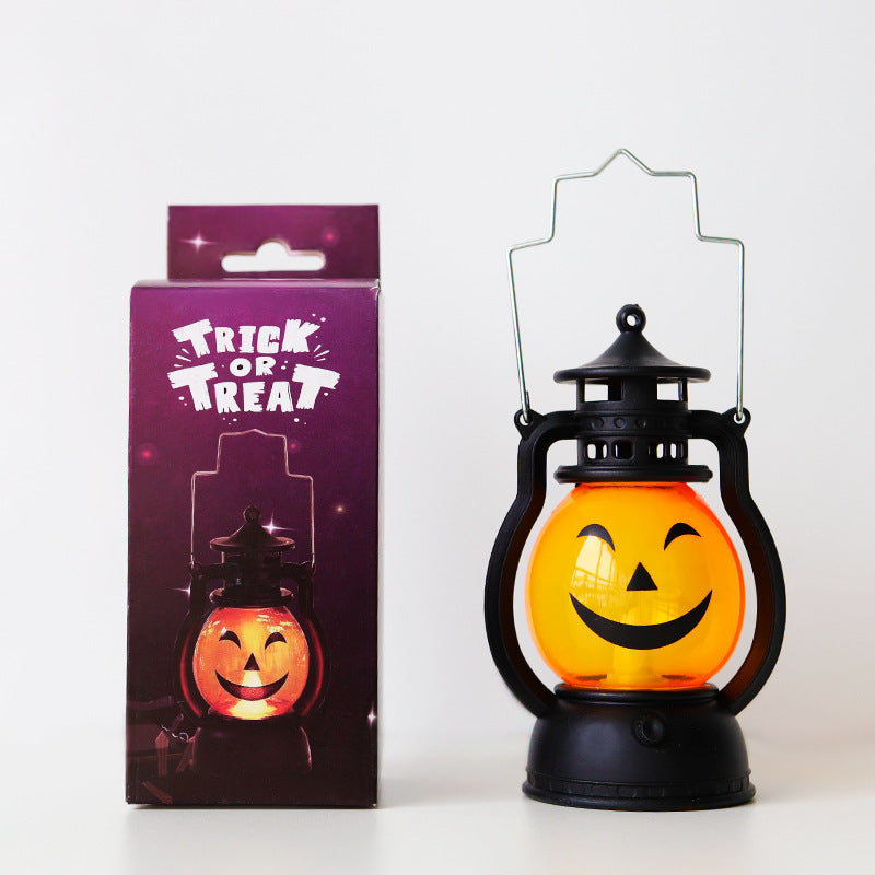 Halloween Decoration Retro Small Oil Lamp Electronic Candle Light LED Pony Light Creative Wind Lamp Portable Pumpkin Lantern
