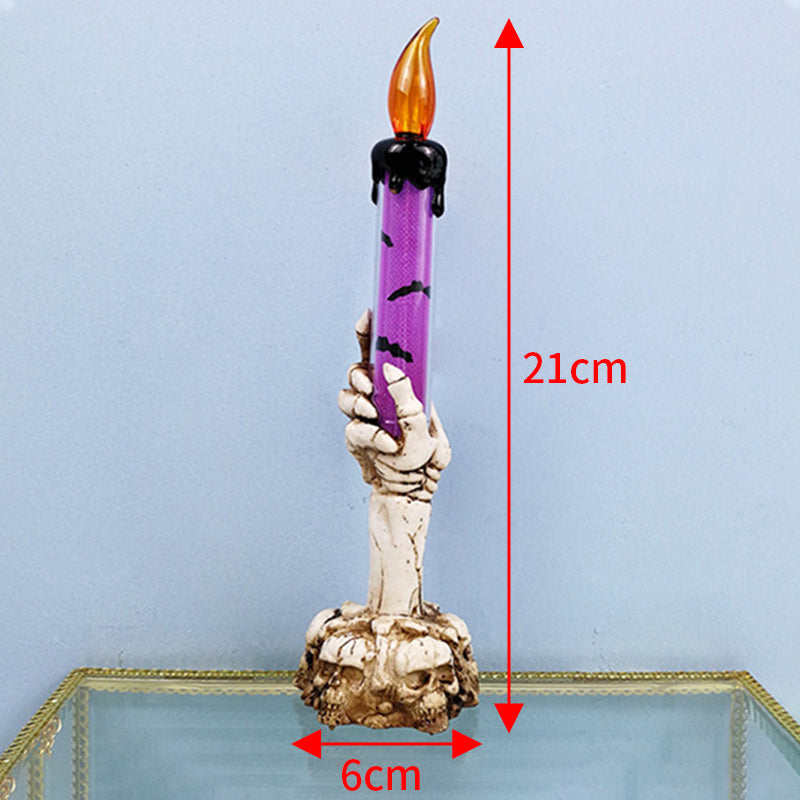 Halloween Skeleton Candlestick Ghost Festival Horror Decoration Props LED Electronic Candle Light Pumpkin Lantern Skull Ornament