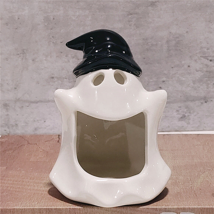 Popular Halloween Ceramic Ghost Candlestick Ware Decoration Home Table Top Scented Candle Container