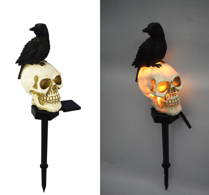 Halloween new outdoor solar garden light resin courtyard landscape insert skull crow atmosphere decorative light