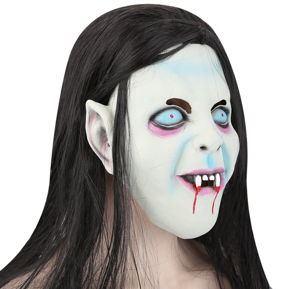Horror Latex Ghost Mask with Wig – Scary Sadako Style Costume for Halloween Party & Masquerade