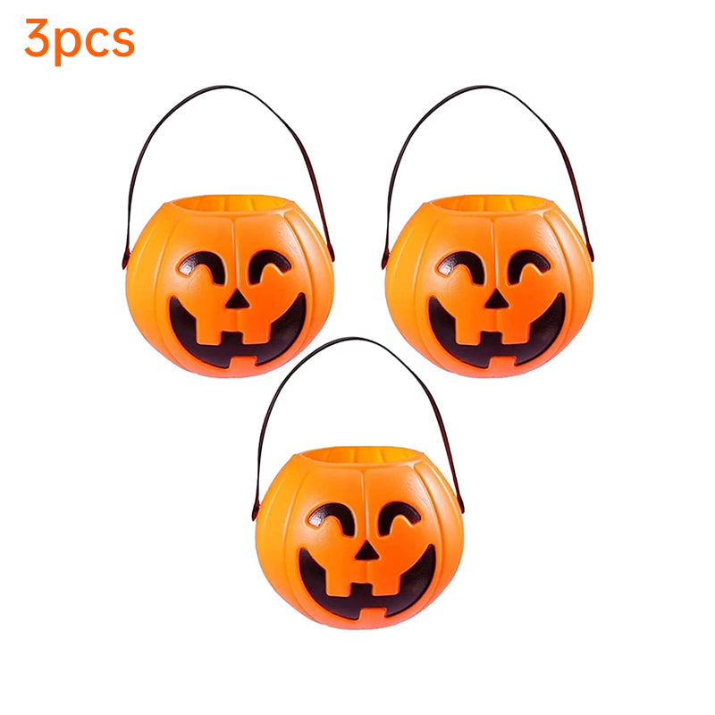 3-Pack 7-Inch Plastic Halloween Pumpkin Buckets - Kids' Trick-or-Treat Candy Holders & Home Decor