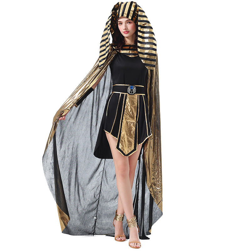 Egyptian Queen Cleopatra Costume for Women, Gold Foil Cosplay Dress Roman Princess Stage Outfit
