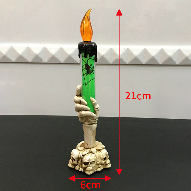 Halloween Skeleton Candlestick Ghost Festival Horror Decoration Props LED Electronic Candle Light Pumpkin Lantern Skull Ornament
