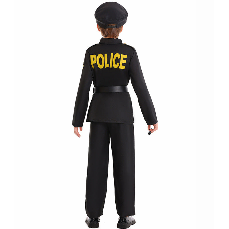 Halloween Kids Costume Black Police Officer Role Play Party Festival Performance Outfit for Boys