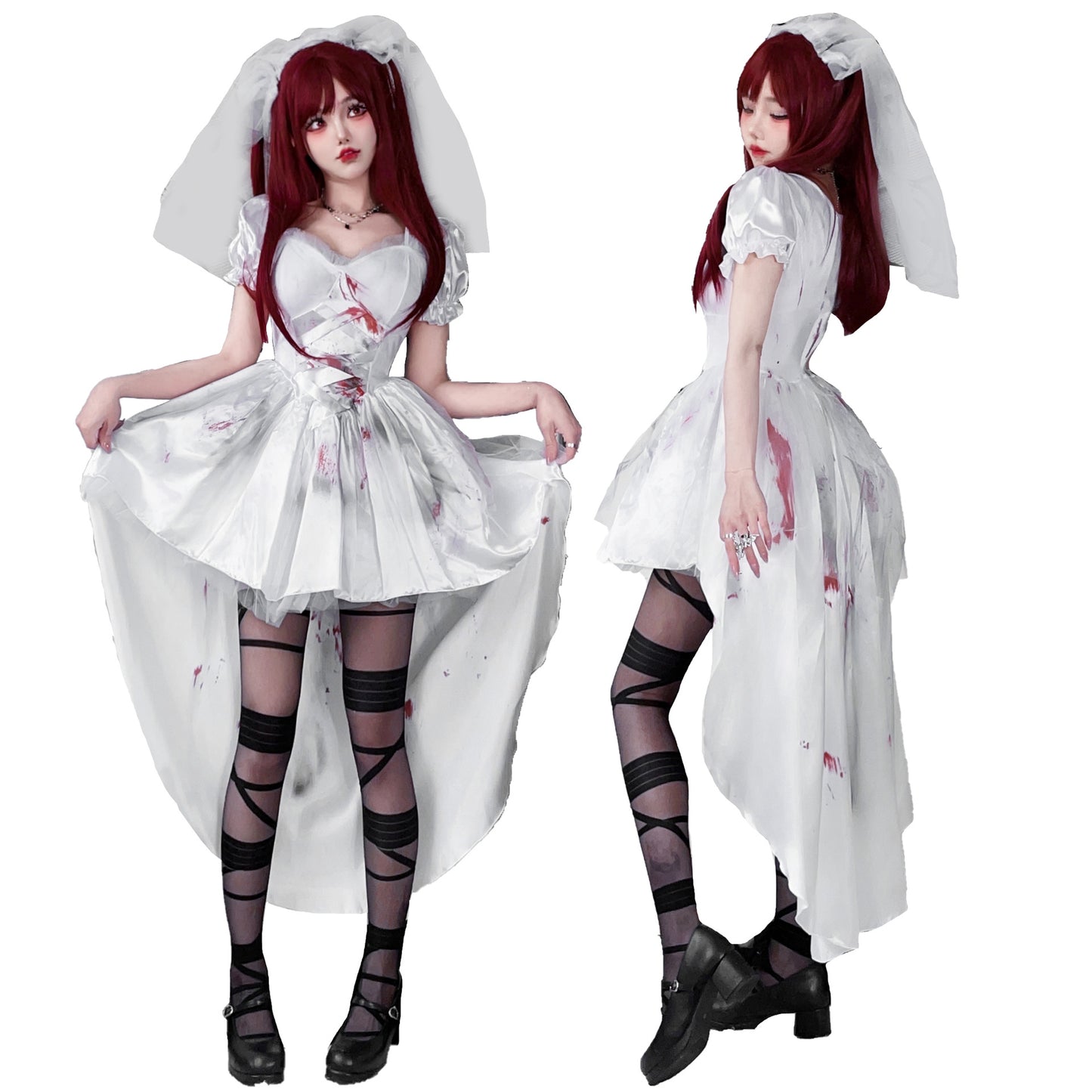 European and American style dark goth Halloween costume, adult witch costume, tailcoat, vampire bride performance dress