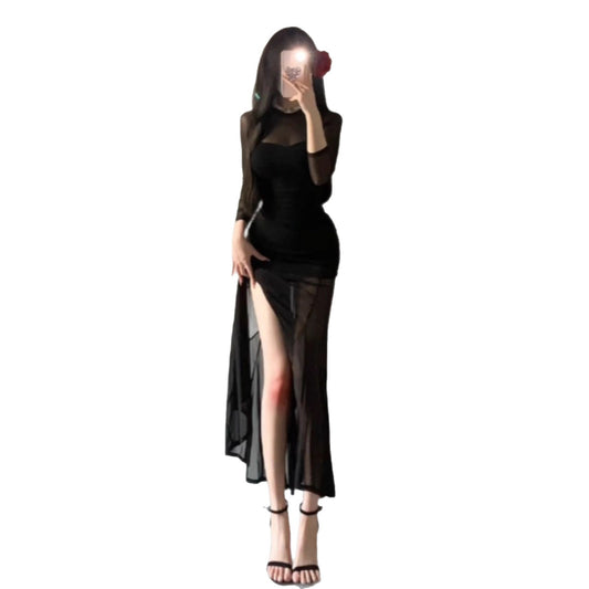 Dress Chic Elegant Woman Style Fish Tail Long Dress for Women, Sexy Mesh Spliced Dress