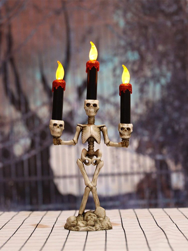Halloween Skeleton Candlestick Ghost Festival Horror Decoration Props LED Electronic Candle Light Pumpkin Lantern Skull Ornament
