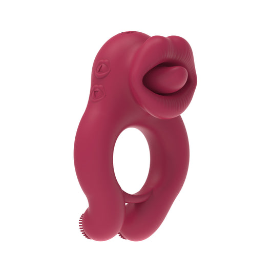 Three motor flirting couple sharing lock ring tongue vibration mini vibrator