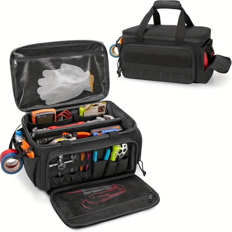 14" Heavy-Duty Tool: 2 Bags + Non-Slip Organizer (for Electricians, Multi-Pocket)
