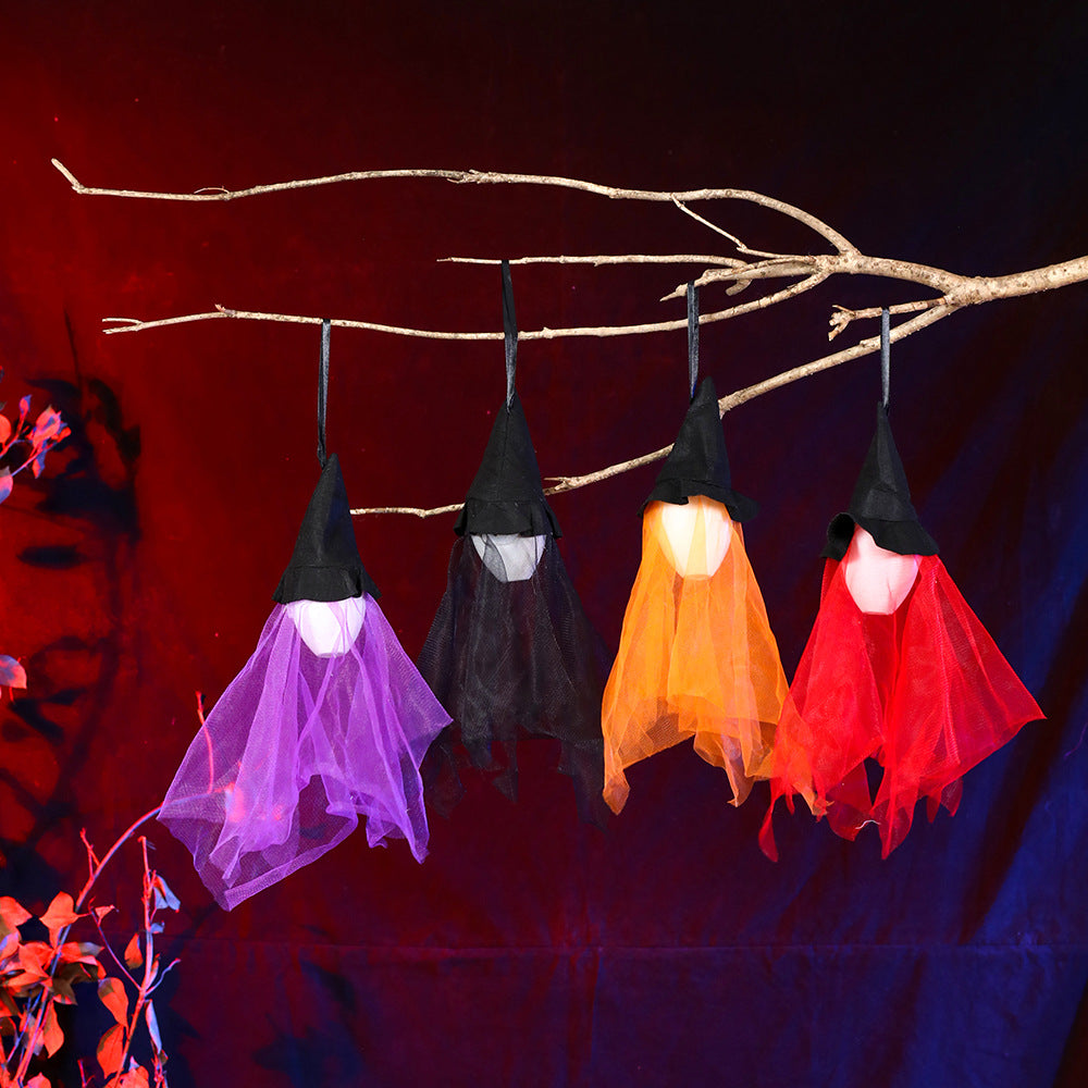 Halloween ghost hanging, glowing witch hanging, haunted house party, bar atmosphere, decoration, path, prank toys