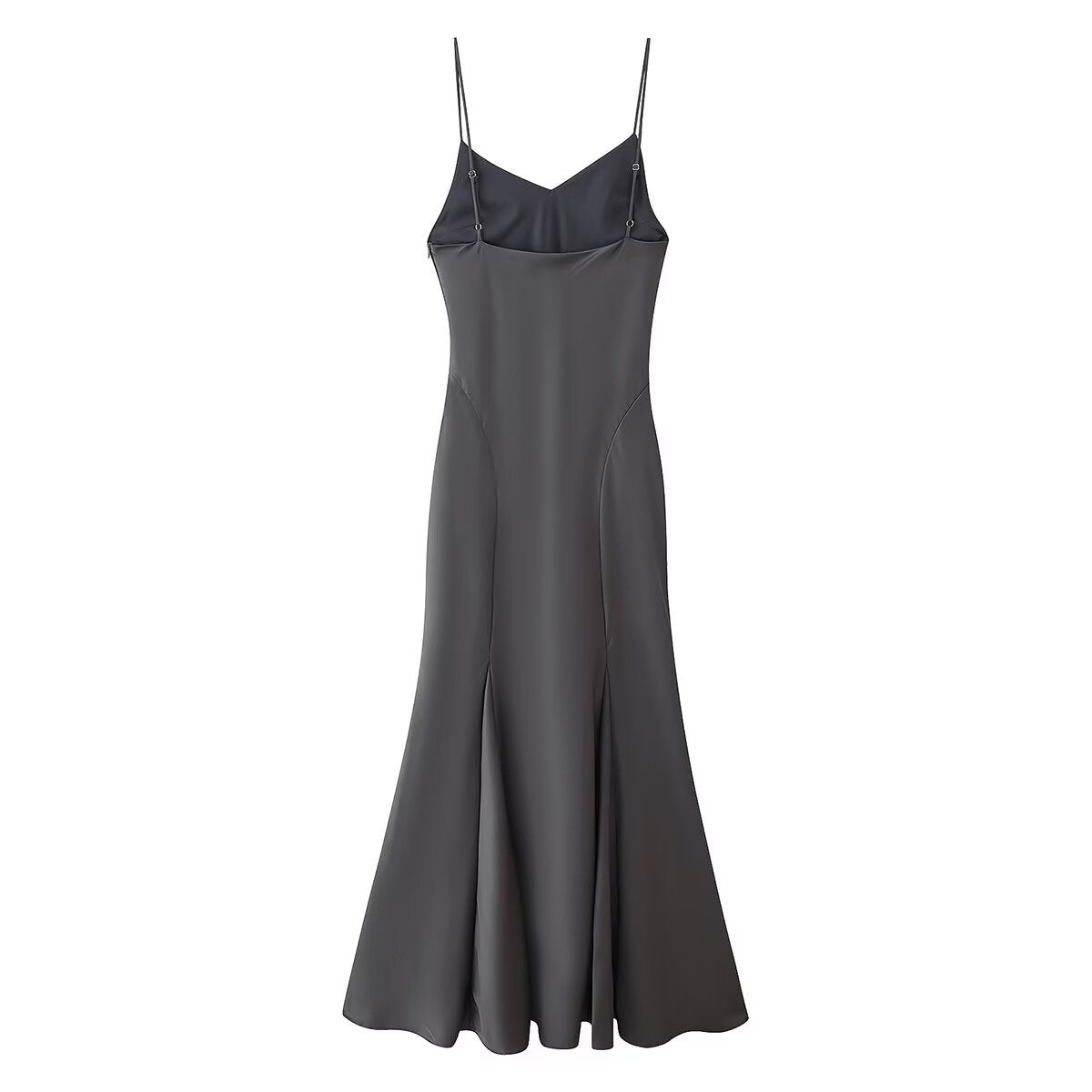 V-neck sleeveless gray suspender long dress for women