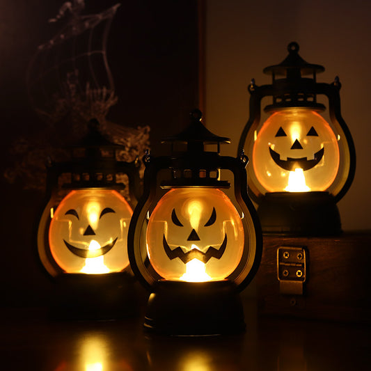 Halloween Decoration Retro Small Oil Lamp Electronic Candle Light LED Pony Light Creative Wind Lamp Portable Pumpkin Lantern