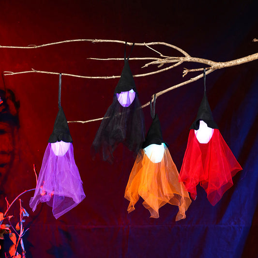 Halloween ghost hanging, glowing witch hanging, haunted house party, bar atmosphere, decoration, path, prank toys