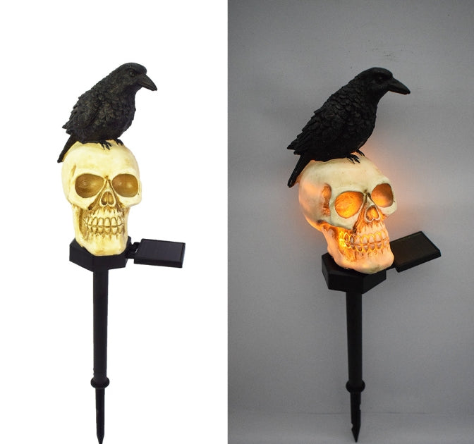 Halloween new outdoor solar garden light resin courtyard landscape insert skull crow atmosphere decorative light
