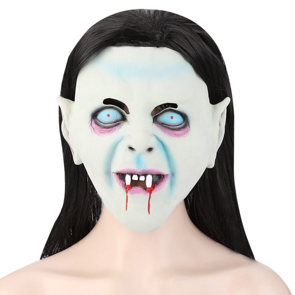 Horror Latex Ghost Mask with Wig – Scary Sadako Style Costume for Halloween Party & Masquerade