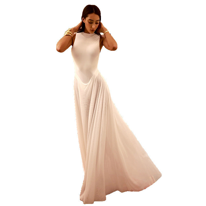 Backless mesh A with a large swing dress Nani