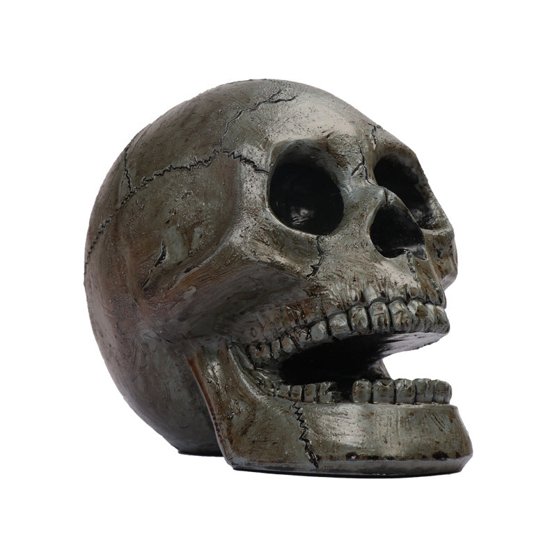 Fire Skull Decorative Resin Crafts Burning Fire Dark Gray Skull Ornament Halloween Office Garden Ornament