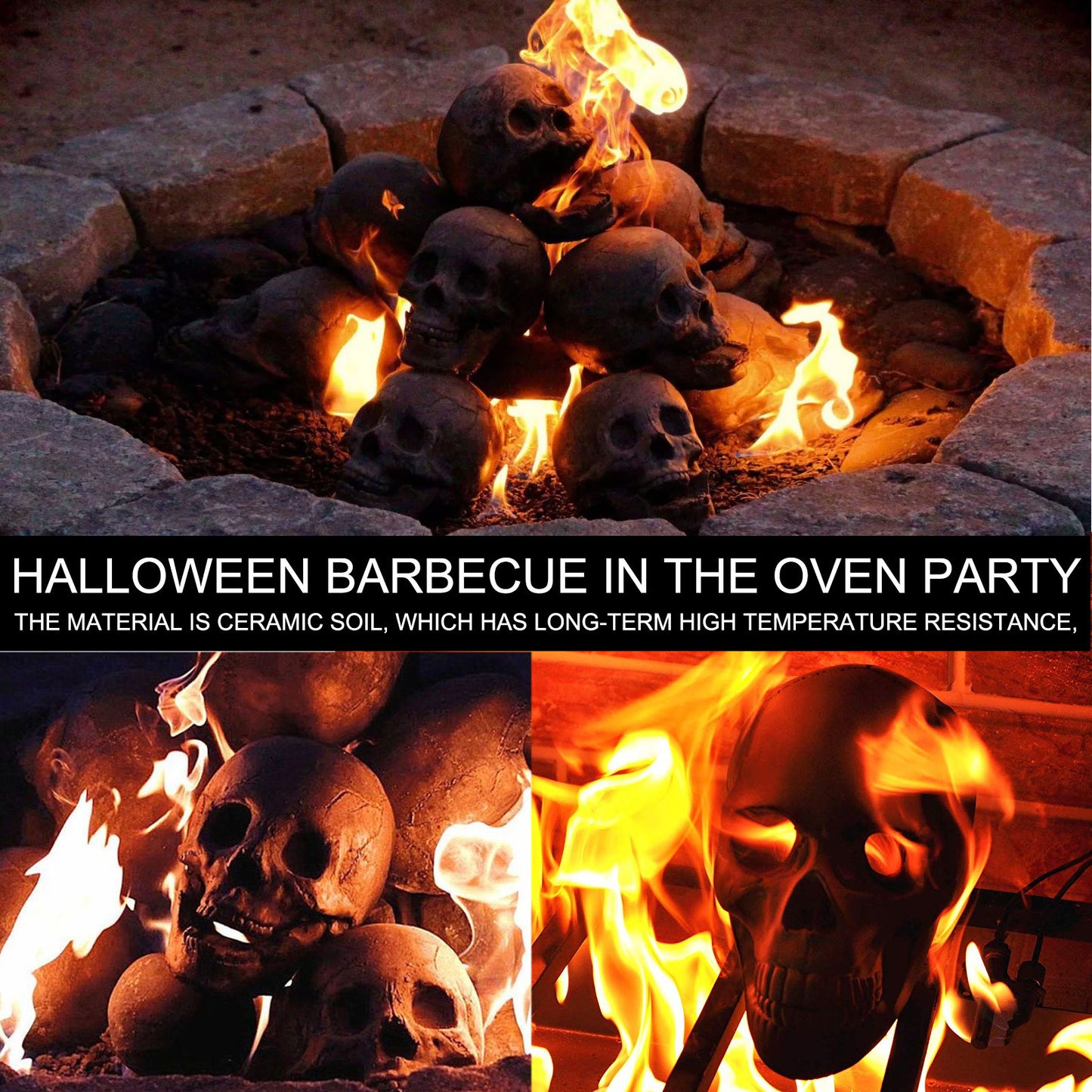 Fire Skull Decorative Resin Crafts Burning Fire Dark Gray Skull Ornament Halloween Office Garden Ornament