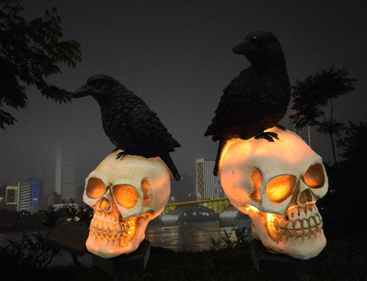Halloween new outdoor solar garden light resin courtyard landscape insert skull crow atmosphere decorative light