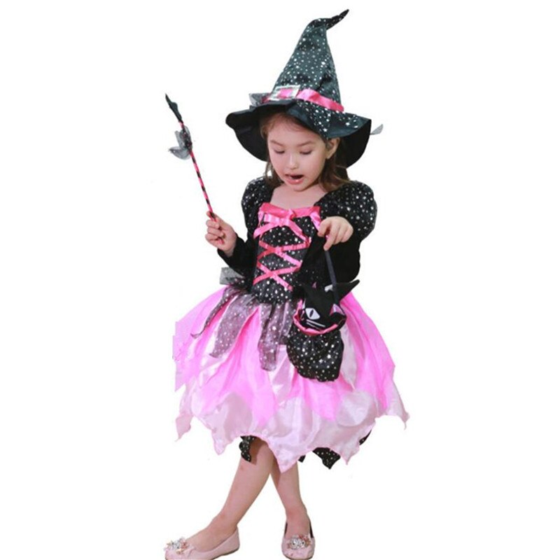 Girl Child LED Glow Light Witch Costume Cosplay Glowing Dress Carnival Birthday Party Gift Wizard Hat Halloween Costume for Kids