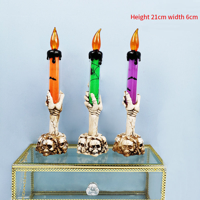 Halloween Skeleton Candlestick Ghost Festival Horror Decoration Props LED Electronic Candle Light Pumpkin Lantern Skull Ornament
