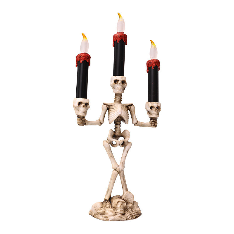 Halloween Skeleton Candlestick Ghost Festival Horror Decoration Props LED Electronic Candle Light Pumpkin Lantern Skull Ornament