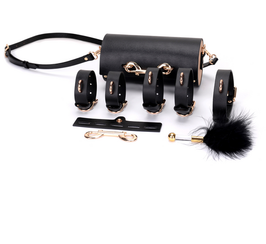 Leather Bondage Restraint Set for Couples - Handcuffs and Foot Cuffs, Erotic Toys, Adult Play Kit