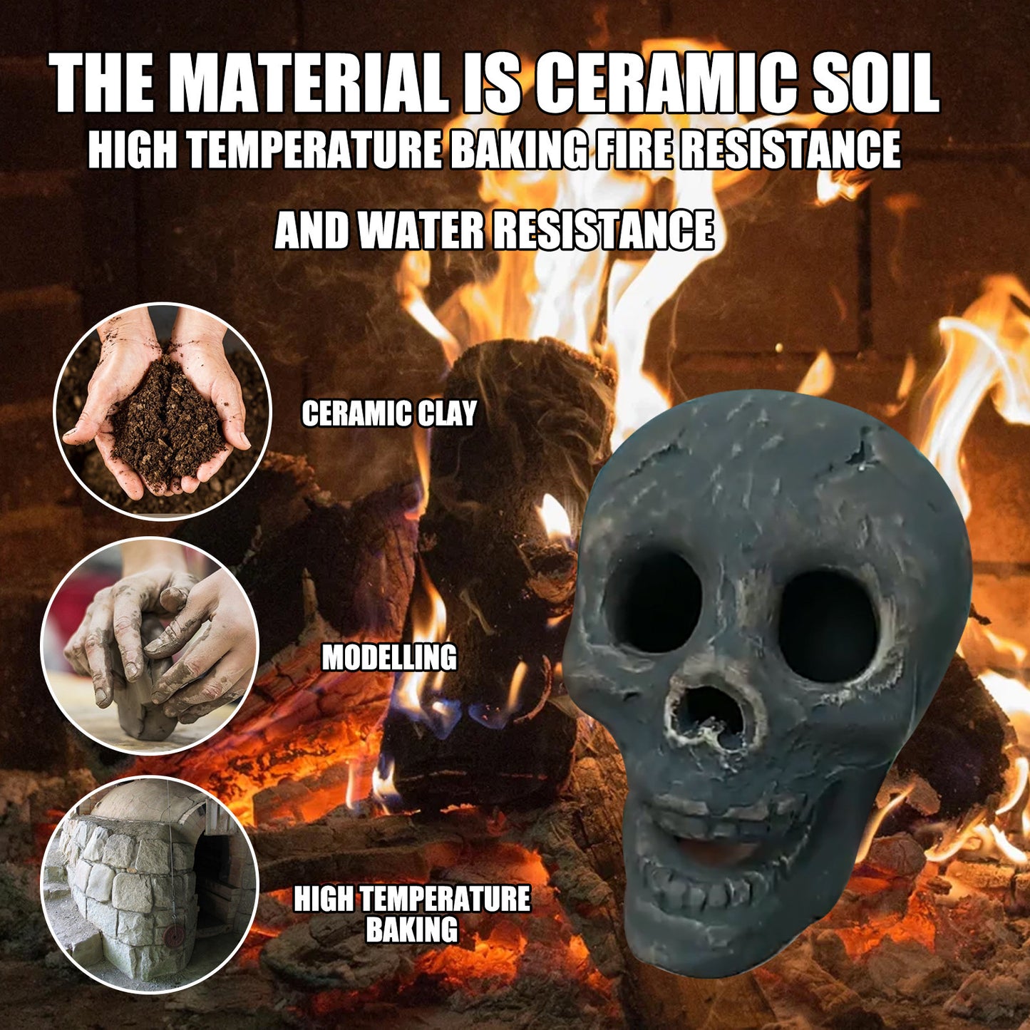 Fire Skull Decorative Resin Crafts Burning Fire Dark Gray Skull Ornament Halloween Office Garden Ornament