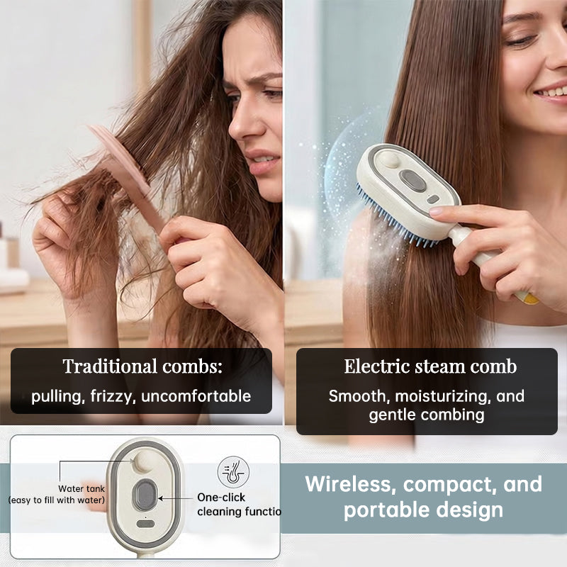 Electric Ionic Steam Hair Straightening Brush – Anti-Frizz Mist Comb for Smooth & Shiny Hair