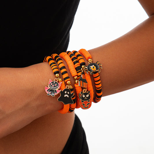 Ins style Ghost Pumpkin Multi layer Soft Ceramic Bracelet Halloween Party Ghost Witch Bracelet