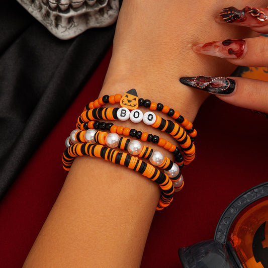 Simple Bat Crystal Bracelet Set Halloween Party Alloy Letter Bracelet