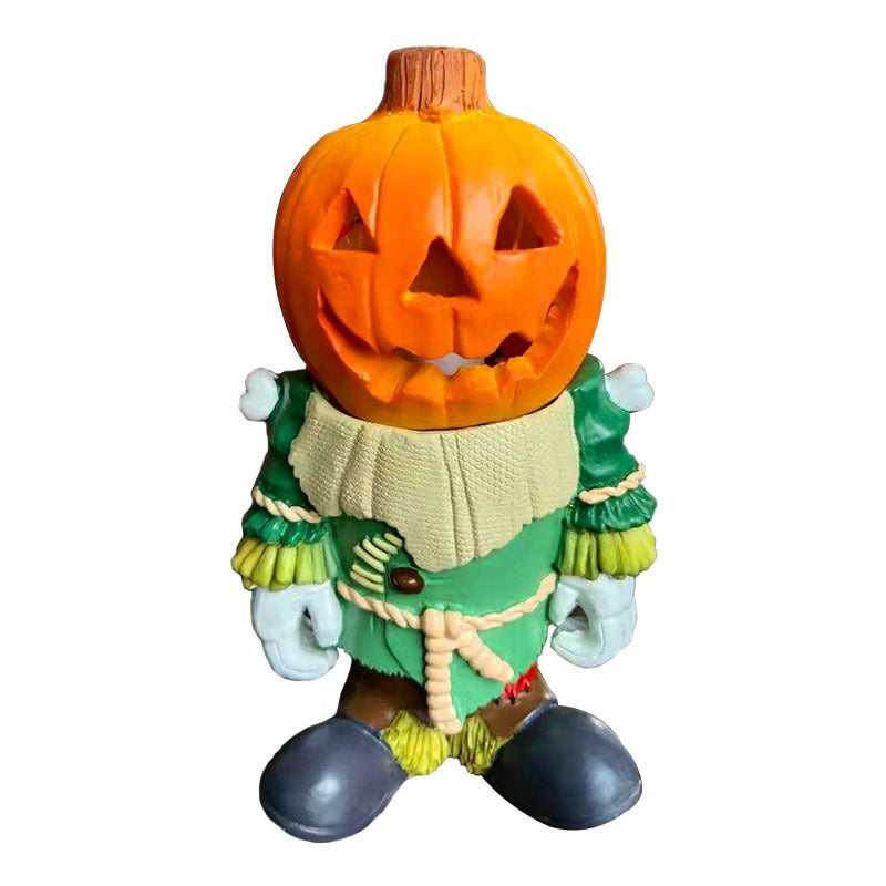 Halloween gift pumpkin knight garden ornaments decorative luminous small pumpkin head resin ornaments