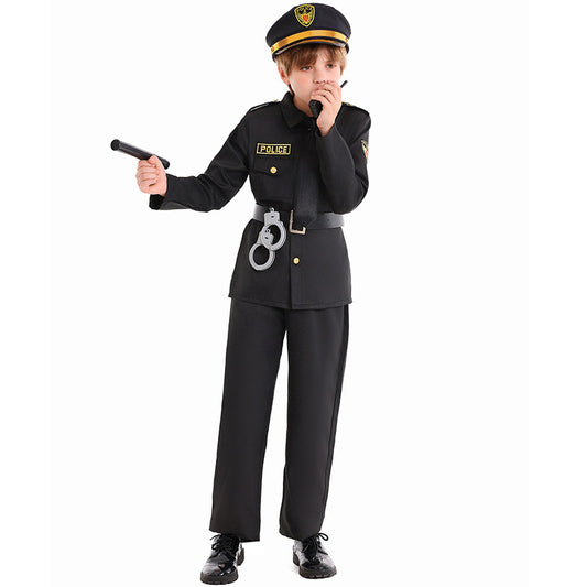 Halloween Kids Costume Black Police Officer Role Play Party Festival Performance Outfit for Boys