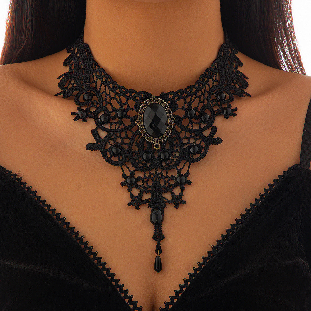 Gothic style choke necklace Halloween party geometric lace lace collarbone chain